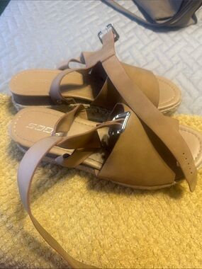 Soda Cognac Brown Cross-Strap Ankle Tie Sandals